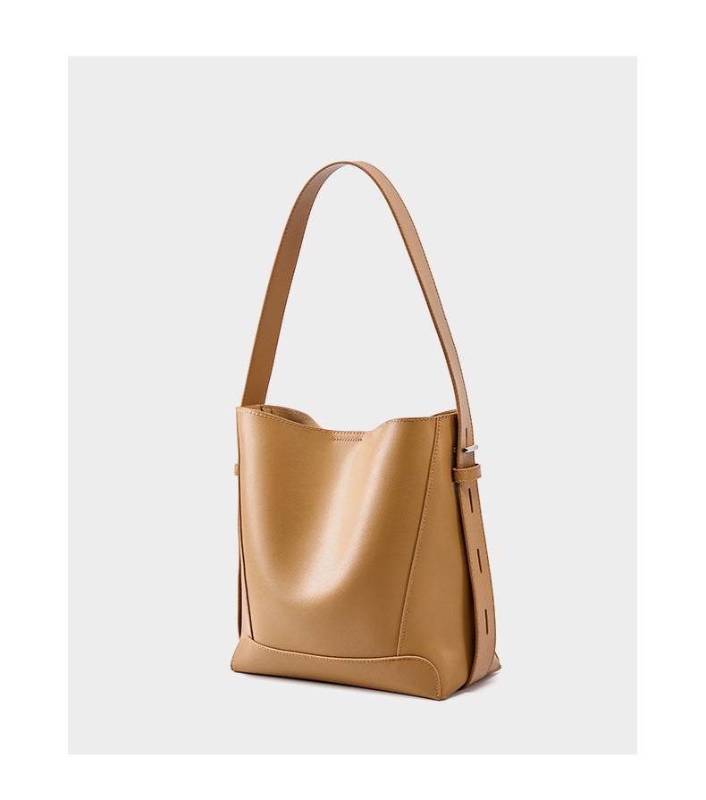 Adiffu All-match Leather Bucket Bag