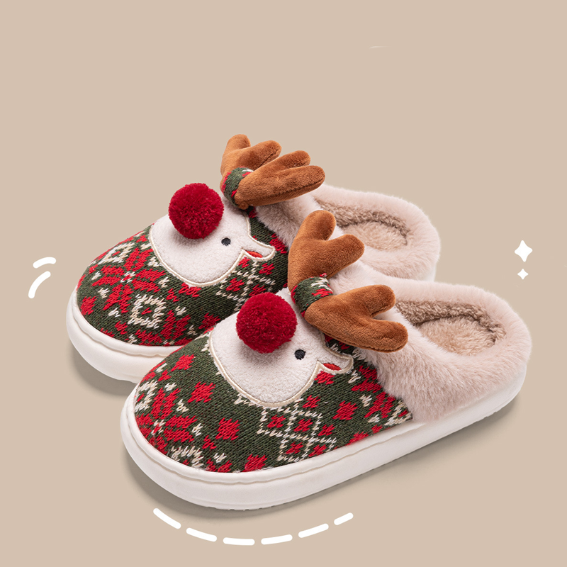 Adiffu Cute Christmas Moose Cotton Slippers