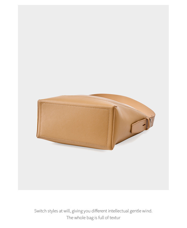 Adiffu All-match Leather Bucket Bag