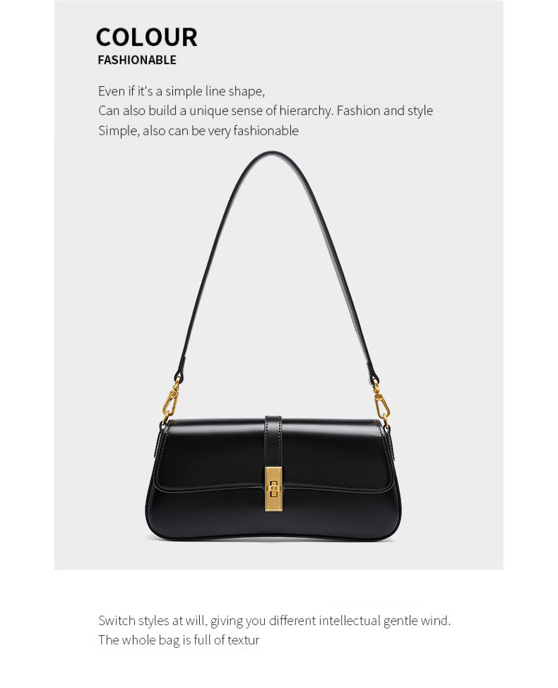 Adiffu High Quality Cowhide Baguette Underarm Bag Shoulder Crossbody Bag