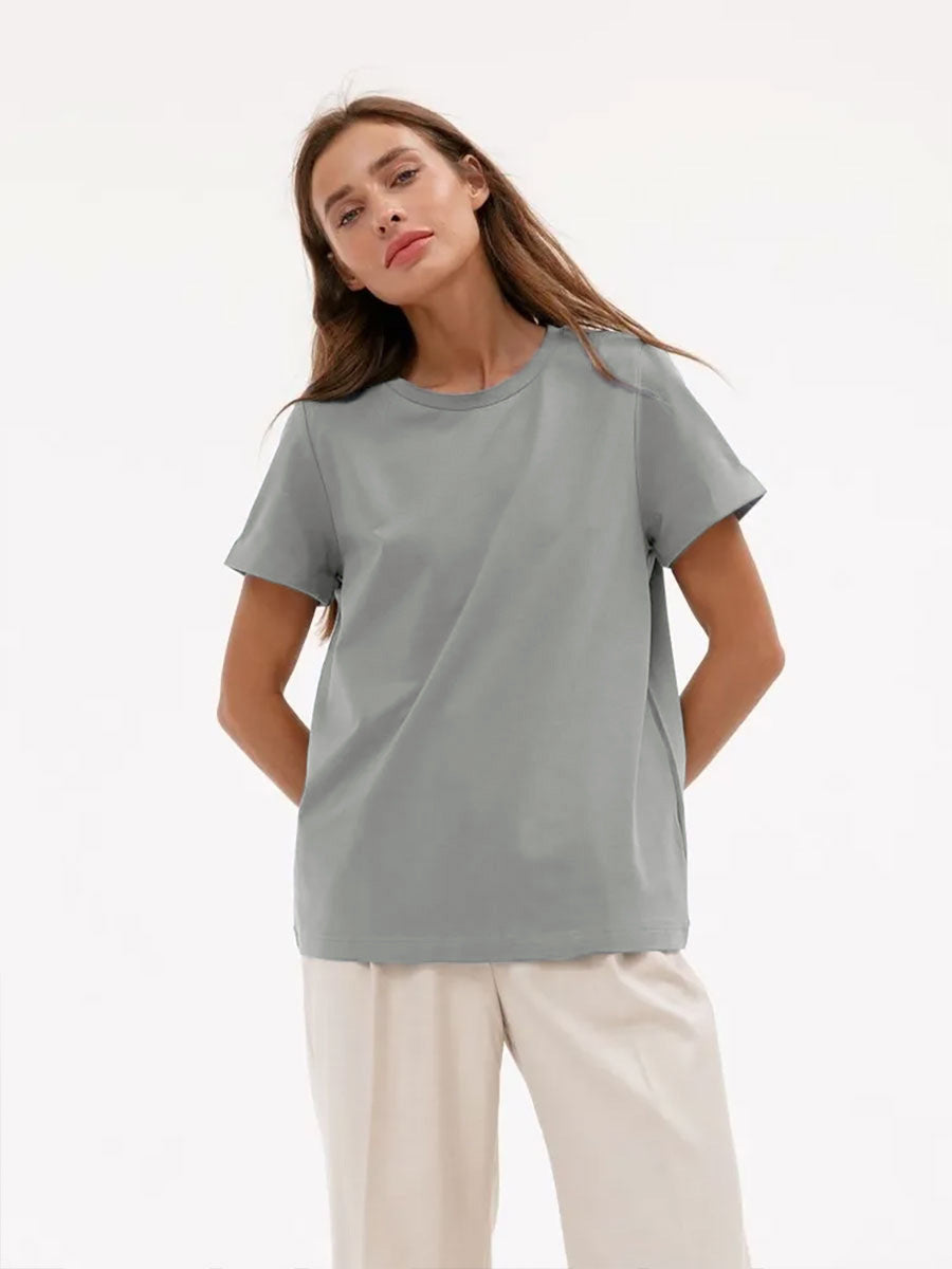 Adiffu Fashion Casual Solid Color Round Neck Short-sleeved T-shirt