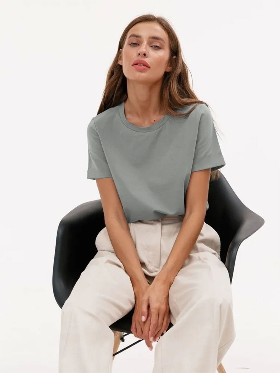 Adiffu Fashion Casual Solid Color Round Neck Short-sleeved T-shirt