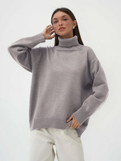 Adiffu Autumn Winter Solid Color Loose Knitted Sweater
