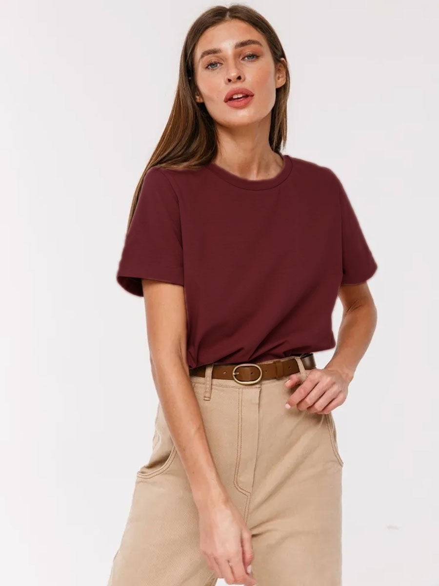 Adiffu Fashion Casual Solid Color Round Neck Short-sleeved T-shirt