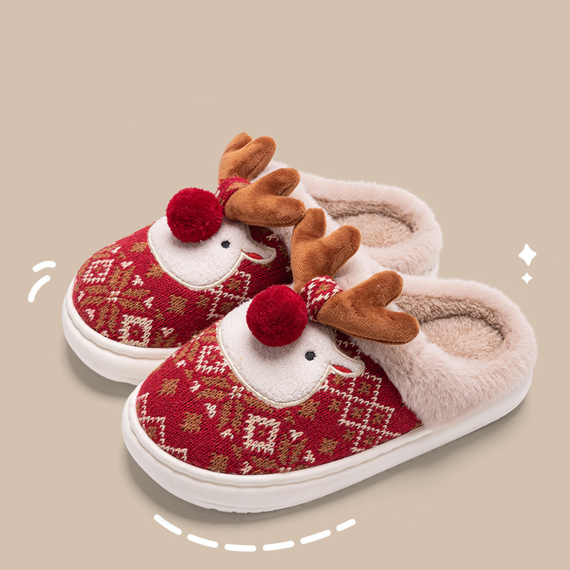 Adiffu Cute Christmas Moose Cotton Slippers
