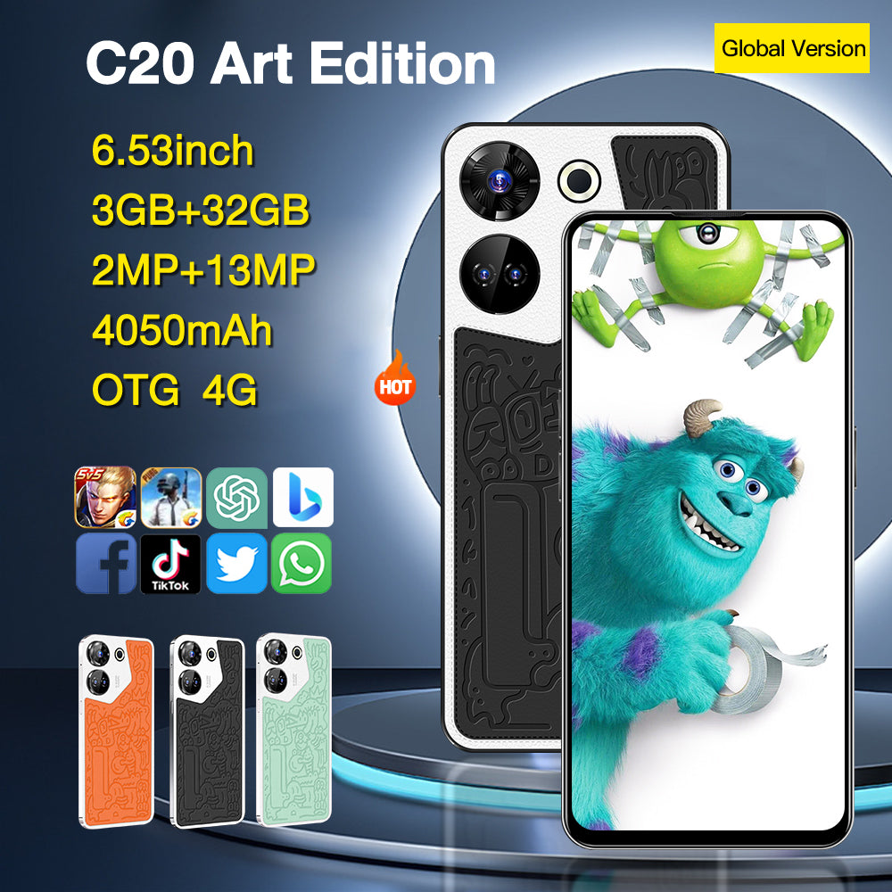 2024 New C20 Art Edition Smartphone 4G Network HD Screen 3+32GB Intelligent Mobile Phone