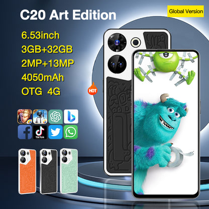 2024 New C20 Art Edition Smartphone 4G Network HD Screen 3+32GB Intelligent Mobile Phone