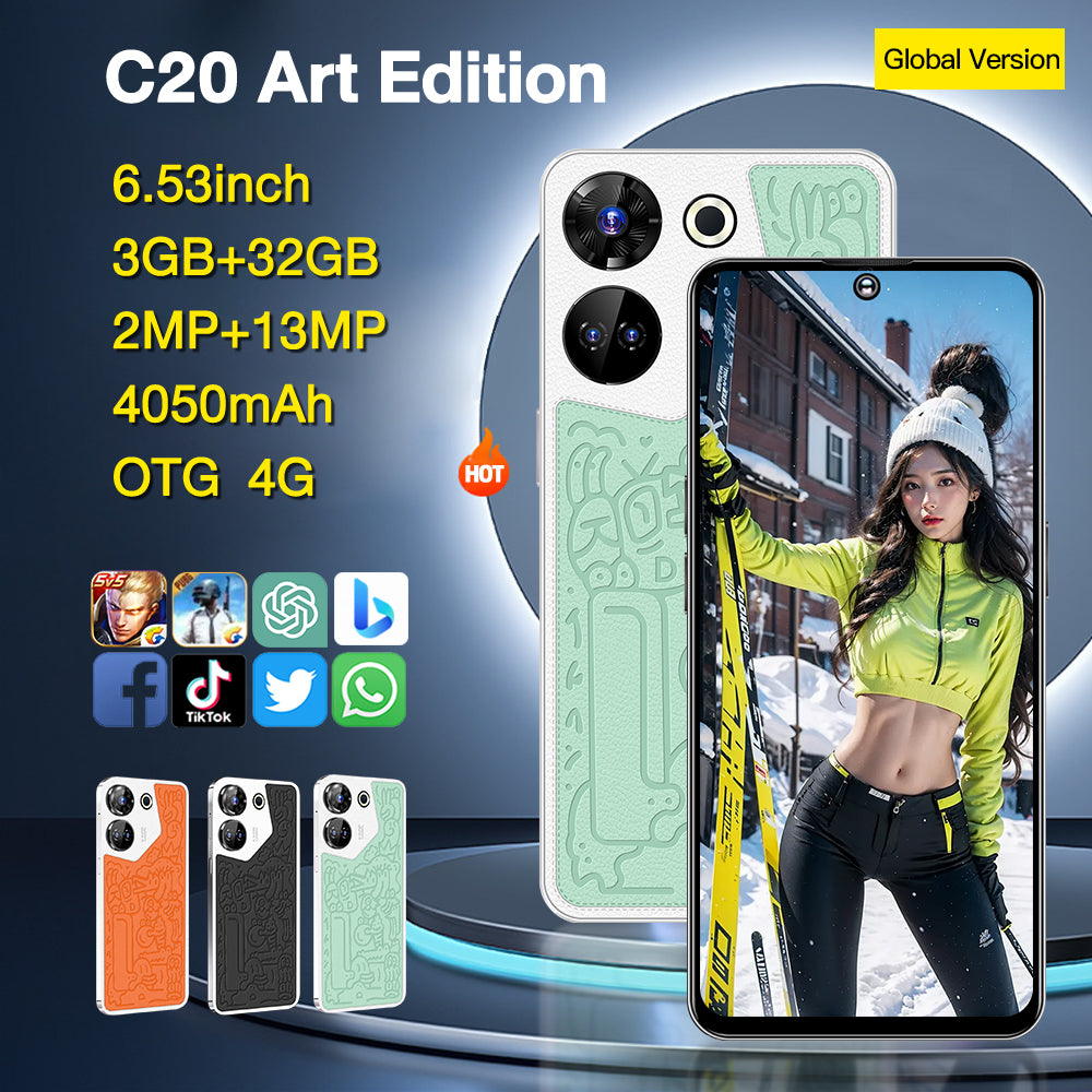 2024 New C20 Art Edition Smartphone 4G Network HD Screen 3+32GB Intelligent Mobile Phone