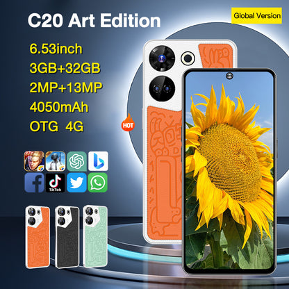 2024 New C20 Art Edition Smartphone 4G Network HD Screen 3+32GB Intelligent Mobile Phone