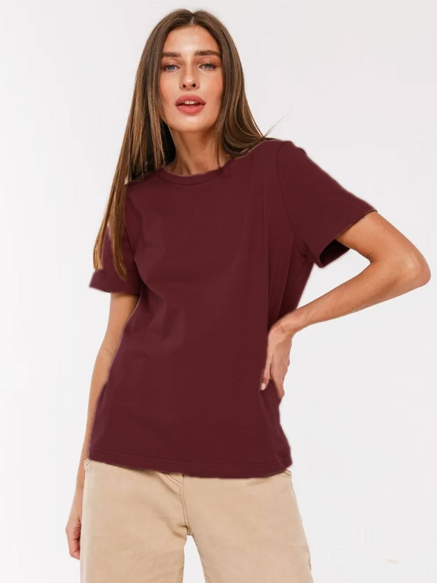 Adiffu Fashion Casual Solid Color Round Neck Short-sleeved T-shirt