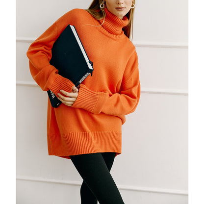 Adiffu Autumn Winter Solid Color Loose Knitted Sweater