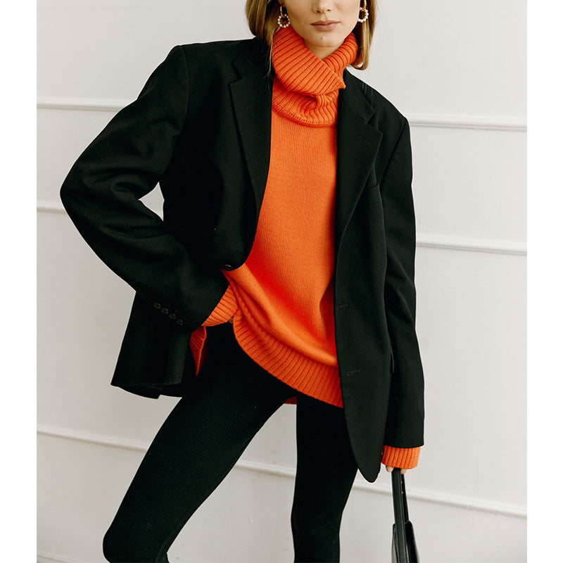 Adiffu Autumn Winter Solid Color Loose Knitted Sweater