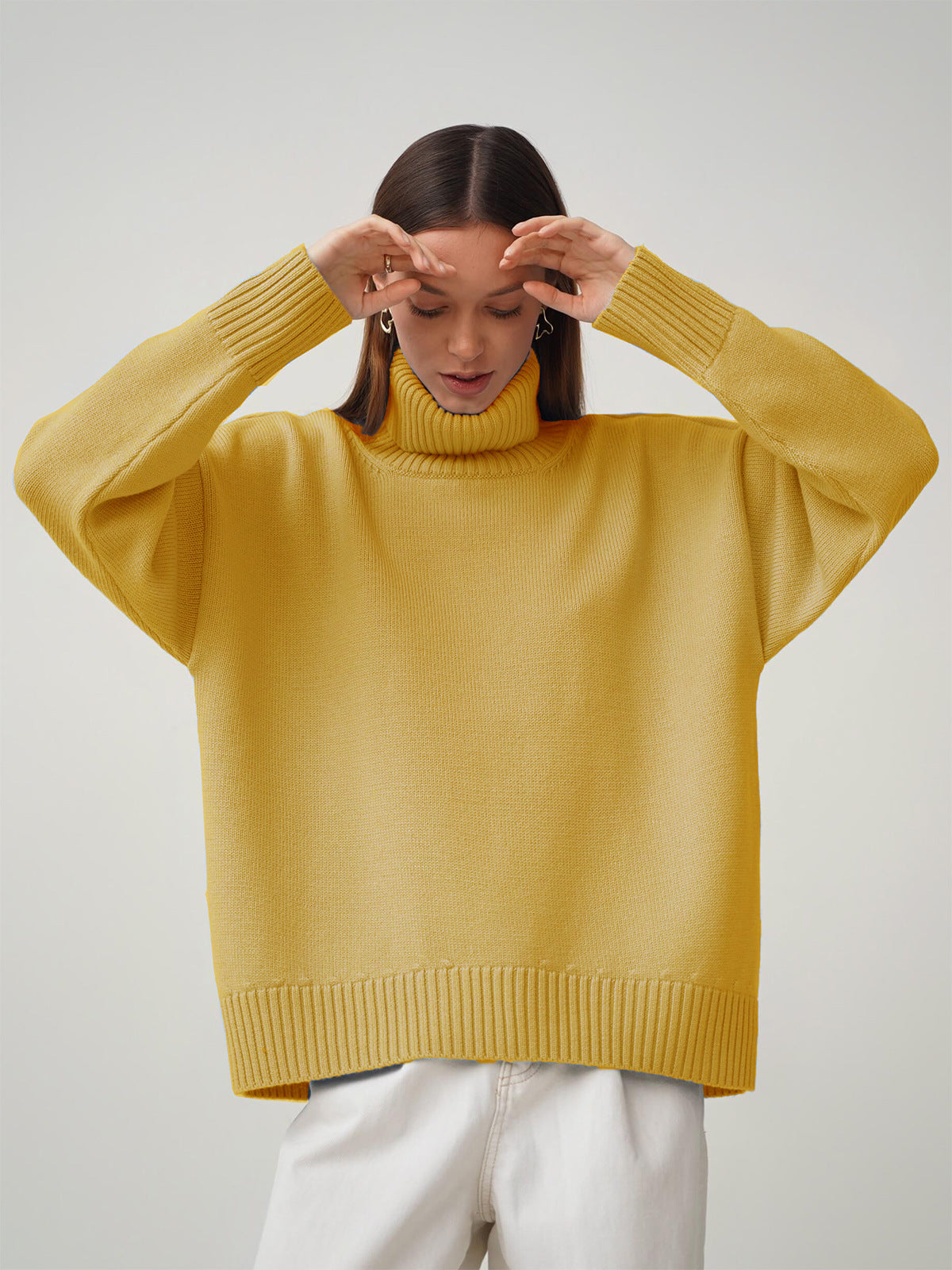 Adiffu Autumn Winter Solid Color Loose Knitted Sweater