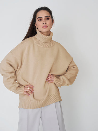 Adiffu Autumn Winter Solid Color Loose Knitted Sweater