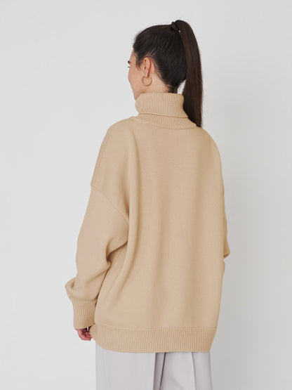 Adiffu Autumn Winter Solid Color Loose Knitted Sweater