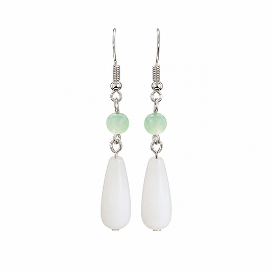 Adiffu Vintage Chinese Pearl Jade Earrings