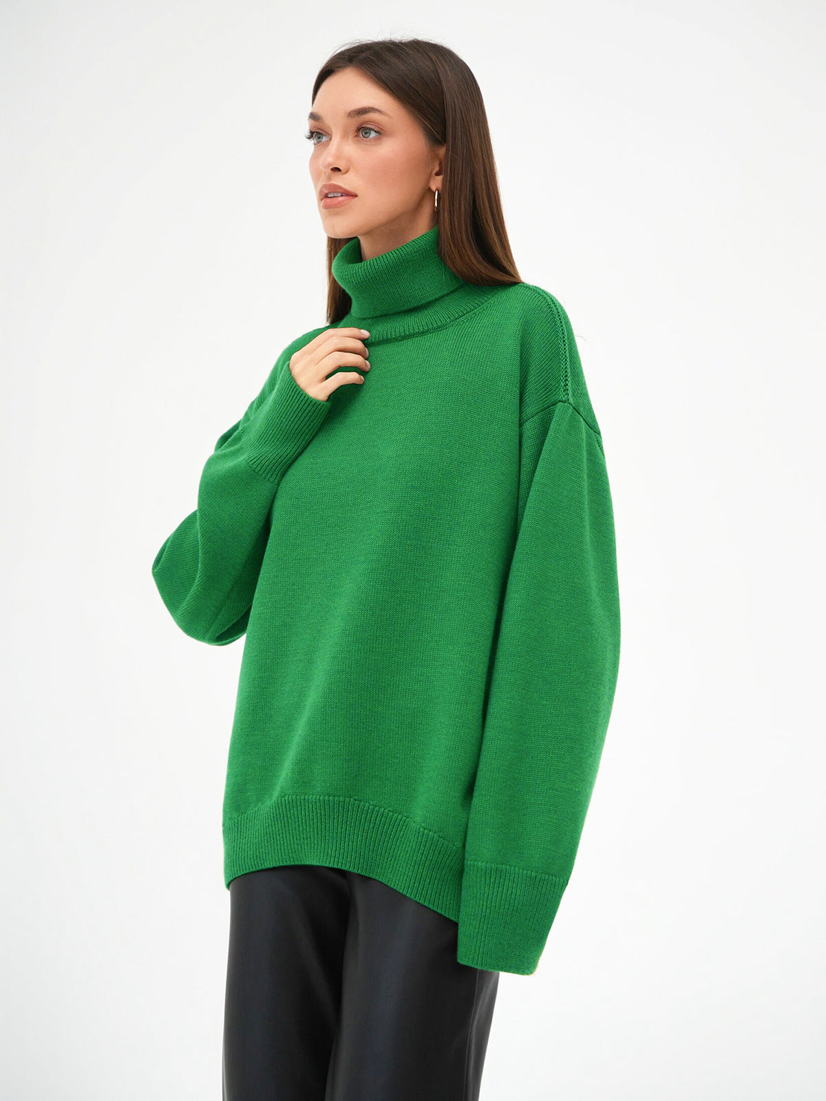 Adiffu Autumn Winter Solid Color Loose Knitted Sweater