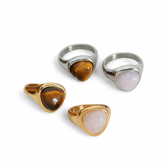 Adiffu Elegant Natural Stone Tiger's Eye Stone Ring