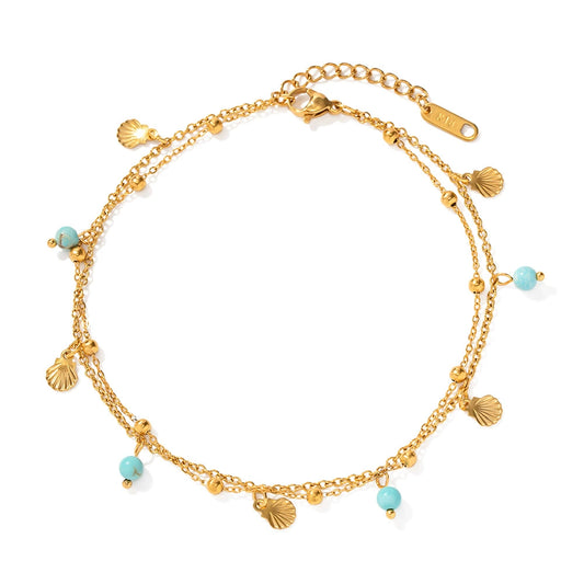 French Vintage Turquoise Shell Tassel Layered Anklet