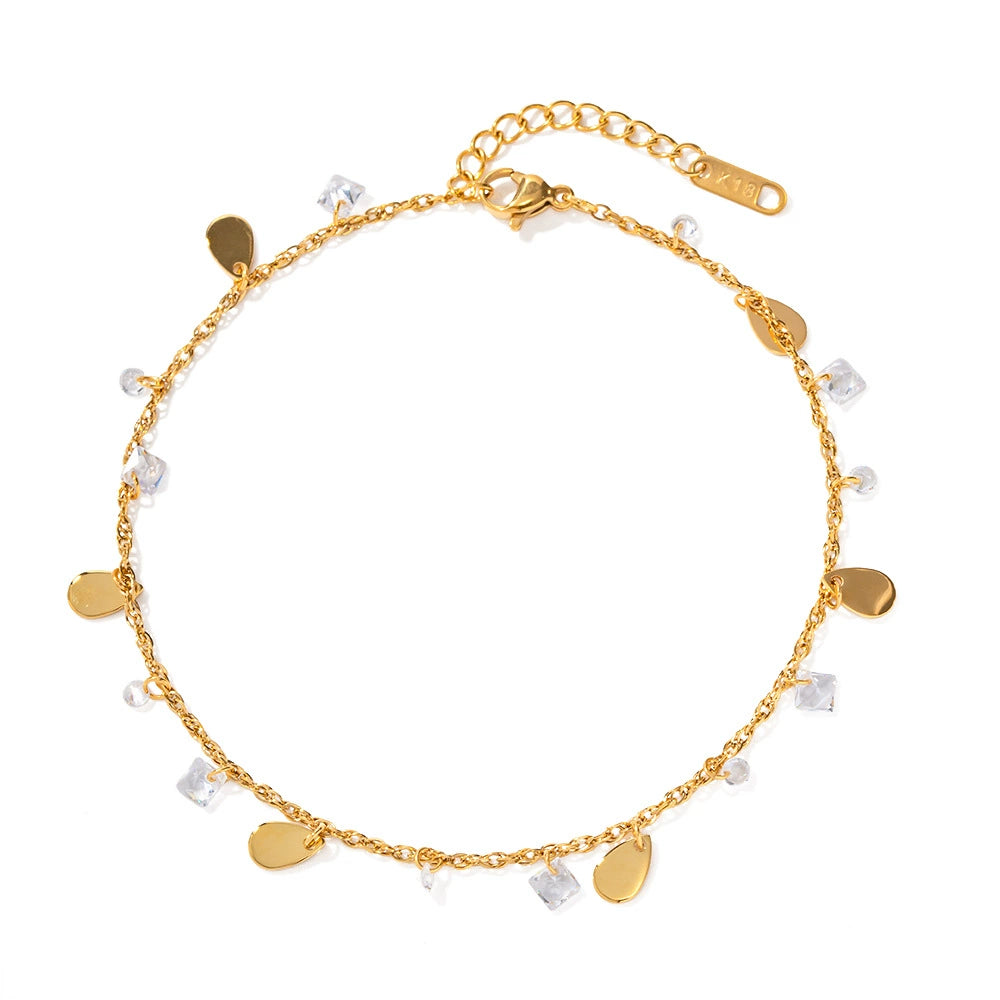 Waterdrop Crystal Charm Anklet for Women-Waterproof Gold Stainless Steel