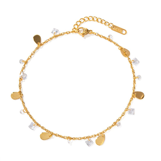 Waterdrop Crystal Charm Anklet for Women-Waterproof Gold Stainless Steel