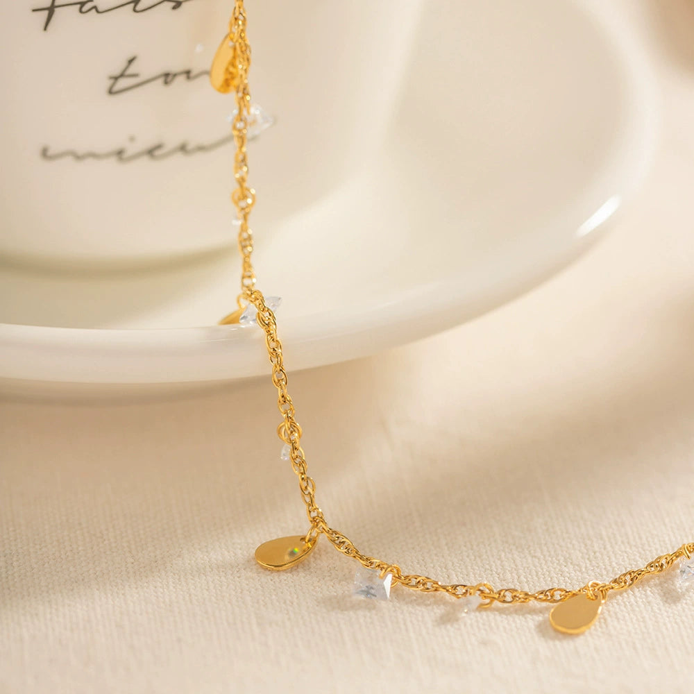 Waterdrop Crystal Charm Anklet for Women-Waterproof Gold Stainless Steel
