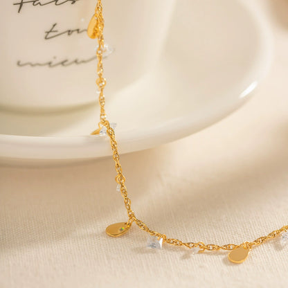 Waterdrop Crystal Charm Anklet for Women-Waterproof Gold Stainless Steel