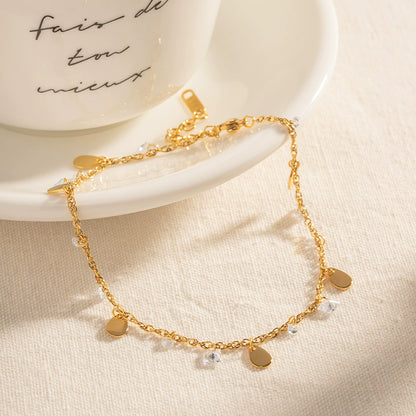 Waterdrop Crystal Charm Anklet for Women-Waterproof Gold Stainless Steel