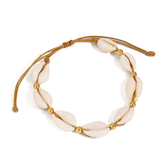 Handmade Beach Shell Beaded Anklet for Women-Adjustable Boho Anklet