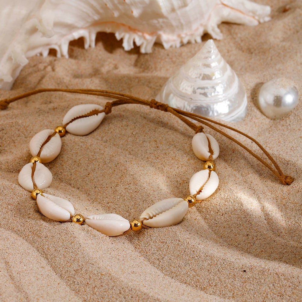 Handmade Beach Shell Beaded Anklet for Women-Adjustable Boho Anklet