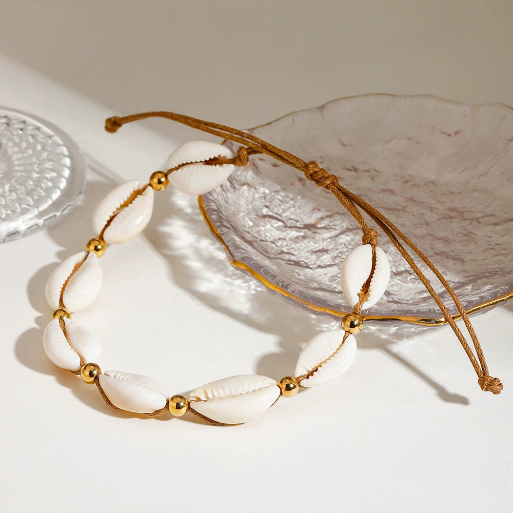 Handmade Beach Shell Beaded Anklet for Women-Adjustable Boho Anklet