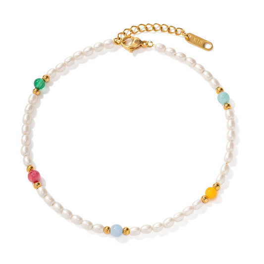 Beach Bohemian Pearl & Color Gem Anklet for Women