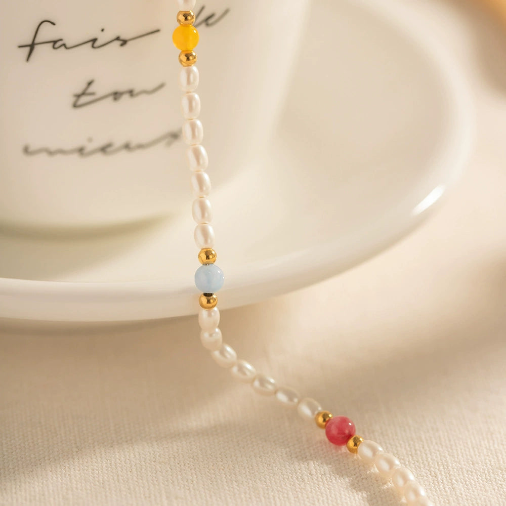 Beach Bohemian Pearl & Color Gem Anklet for Women