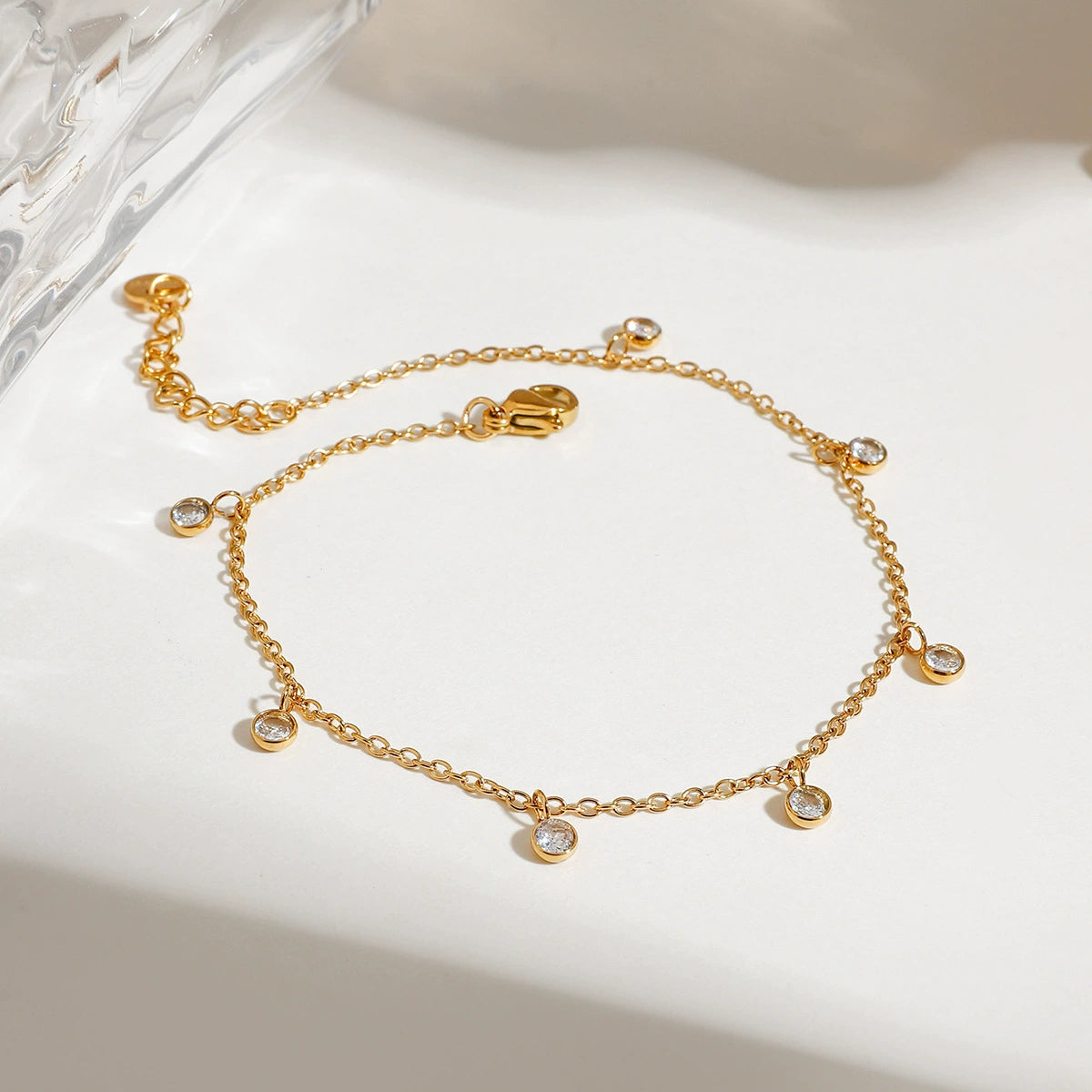 18K Gold Stainless Steel Minimalist Zircon Beach Anklet