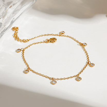 18K Gold Stainless Steel Minimalist Zircon Beach Anklet