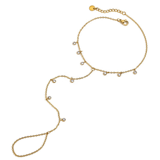 Modern Zircon Linked Finger Anklet Chain-Stainless Steel Gold Plated