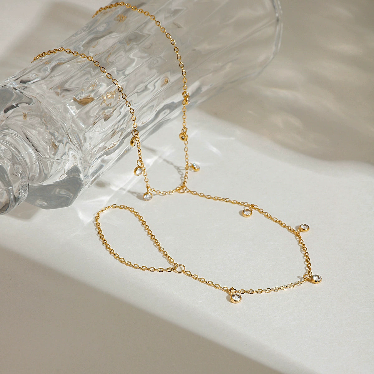 Modern Zircon Linked Finger Anklet Chain-Stainless Steel Gold Plated