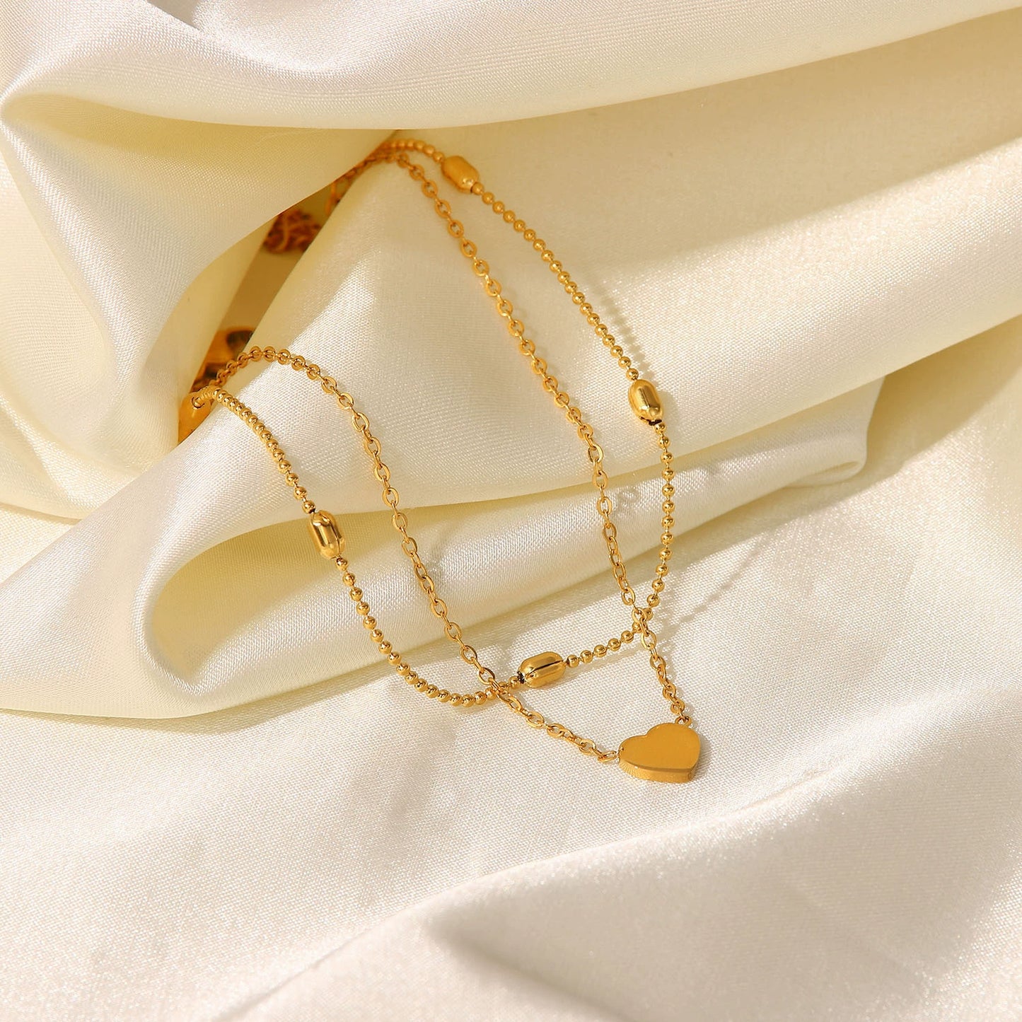 Boho Double Layer Heart Pendant Anklet-Gold Stainless Steel