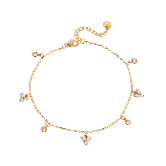 Elegant 18K Gold Stainless Steel Flower Anklet-Simple Fashion Beach Jewelry