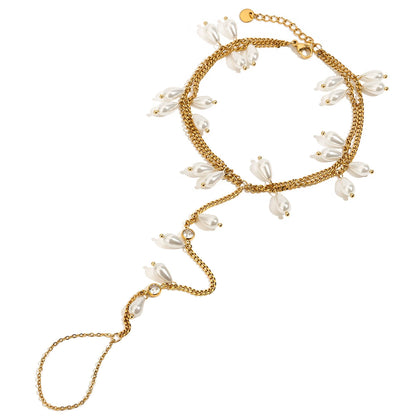 Minimalist Layered Pearl & Zircon Anklet Chain-Gold Stainless Steel
