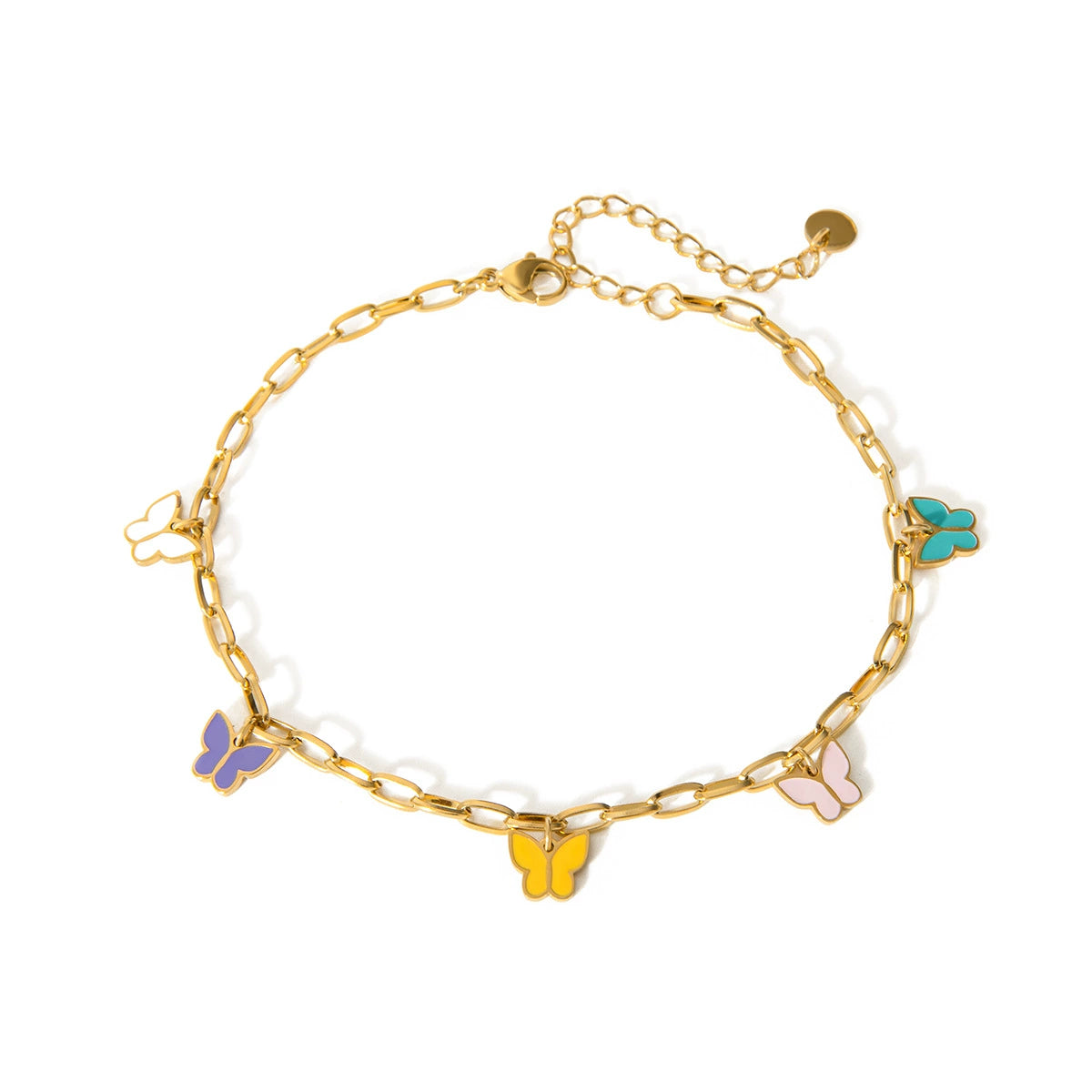 Chic Color Drop Butterfly Anklet-Waterproof Gold Steel