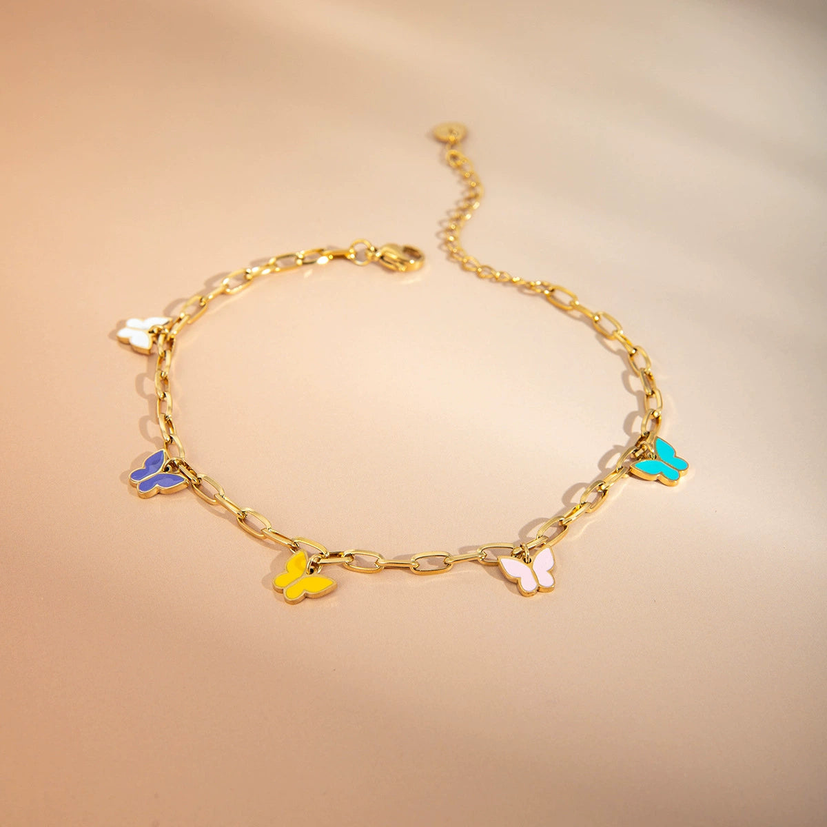 Chic Color Drop Butterfly Anklet-Waterproof Gold Steel