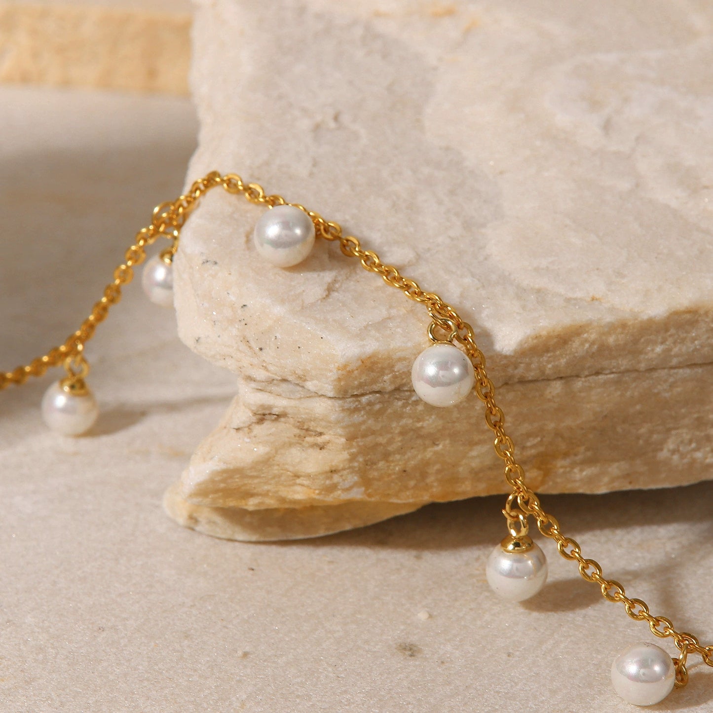 French Chic Pearl Tassel Anklet-18K Gold Stainless Steel