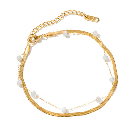 Minimalist Multi-Layer Snake Chain Beaded Anklet-18K Gold Stainless Steel