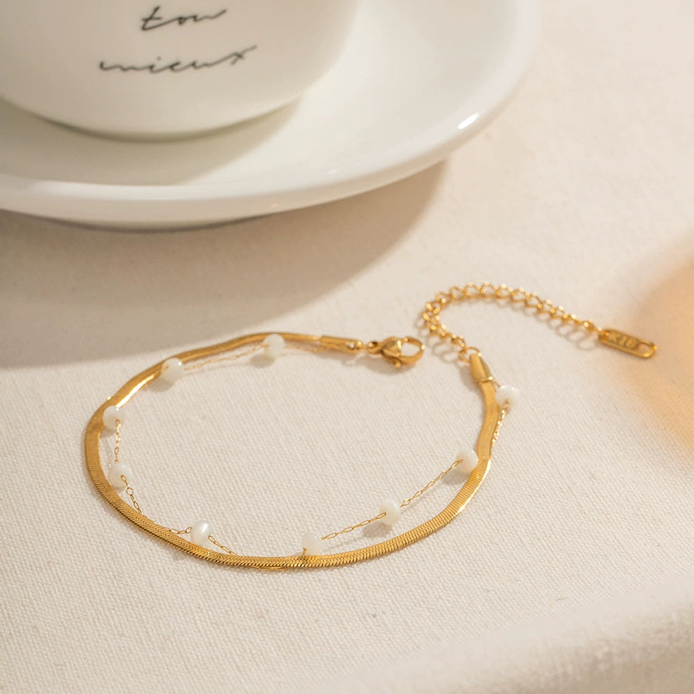Minimalist Multi-Layer Snake Chain Beaded Anklet-18K Gold Stainless Steel