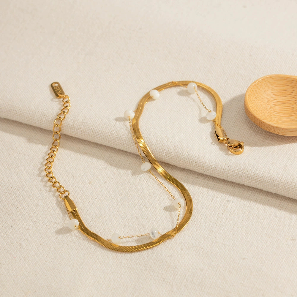 Minimalist Multi-Layer Snake Chain Beaded Anklet-18K Gold Stainless Steel
