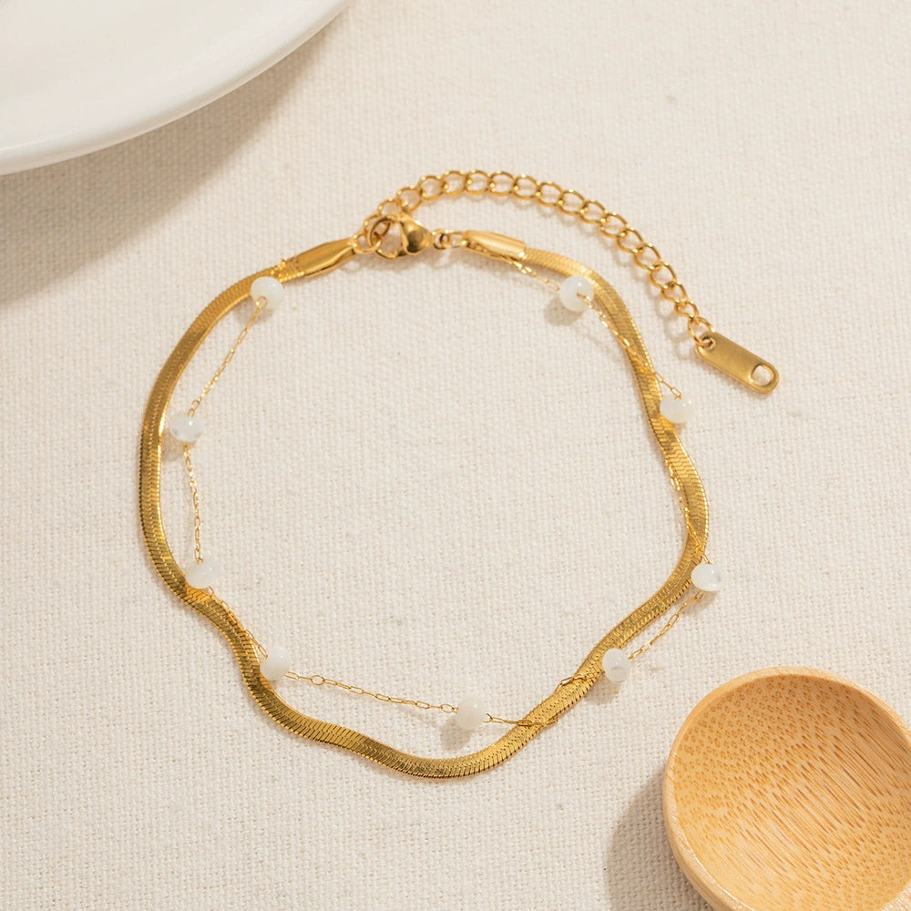Minimalist Multi-Layer Snake Chain Beaded Anklet-18K Gold Stainless Steel