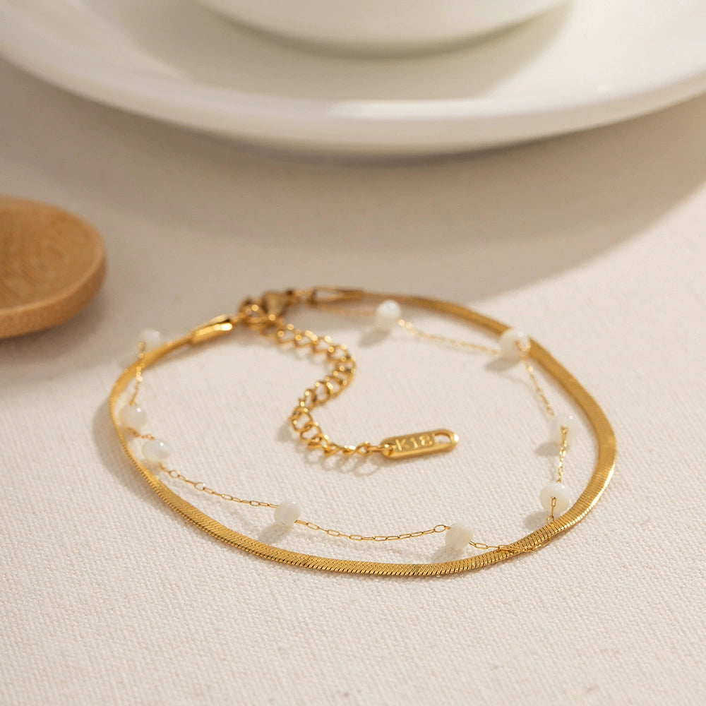 Minimalist Multi-Layer Snake Chain Beaded Anklet-18K Gold Stainless Steel