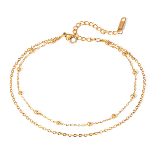 Double Layer Beaded Anklet for Women-18K Gold Stainless Steel