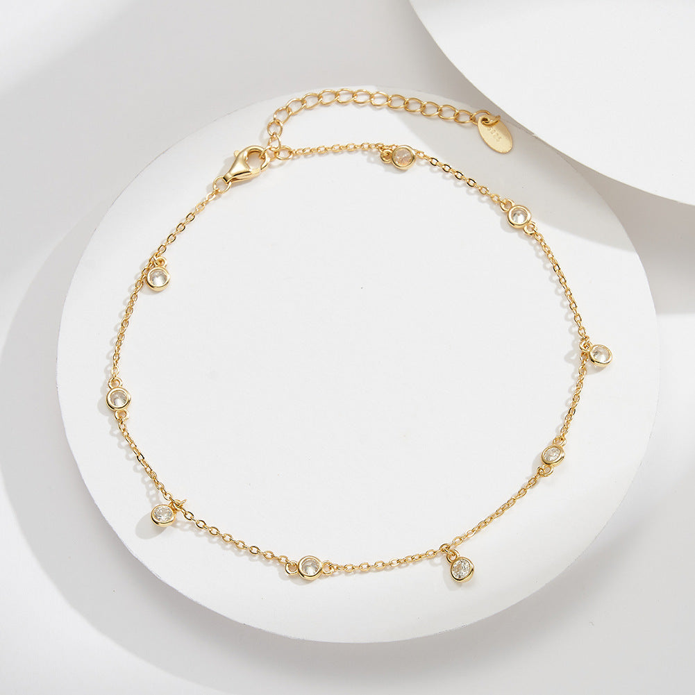 Celeste Zircon Charm Anklet-S925 Sterling Silver
